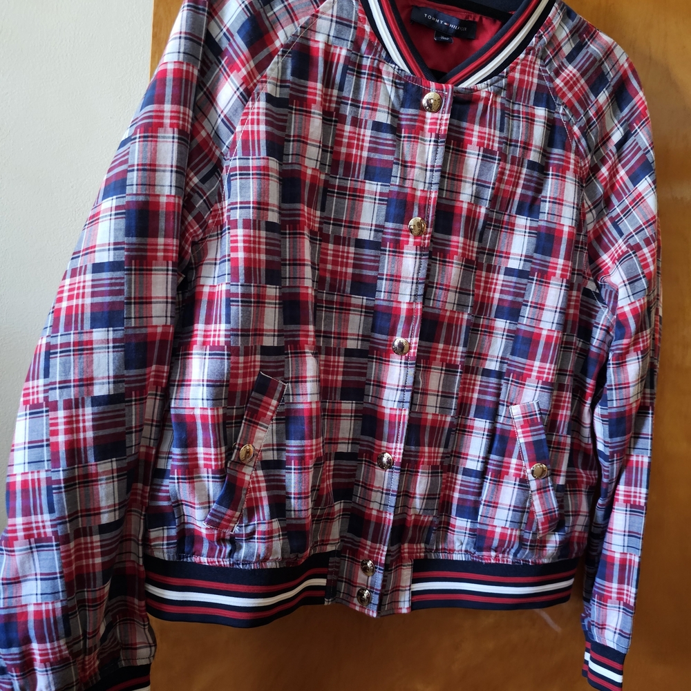 Tommy Hilfiger Red and Blue Plaid Women's Puffer Jacket
